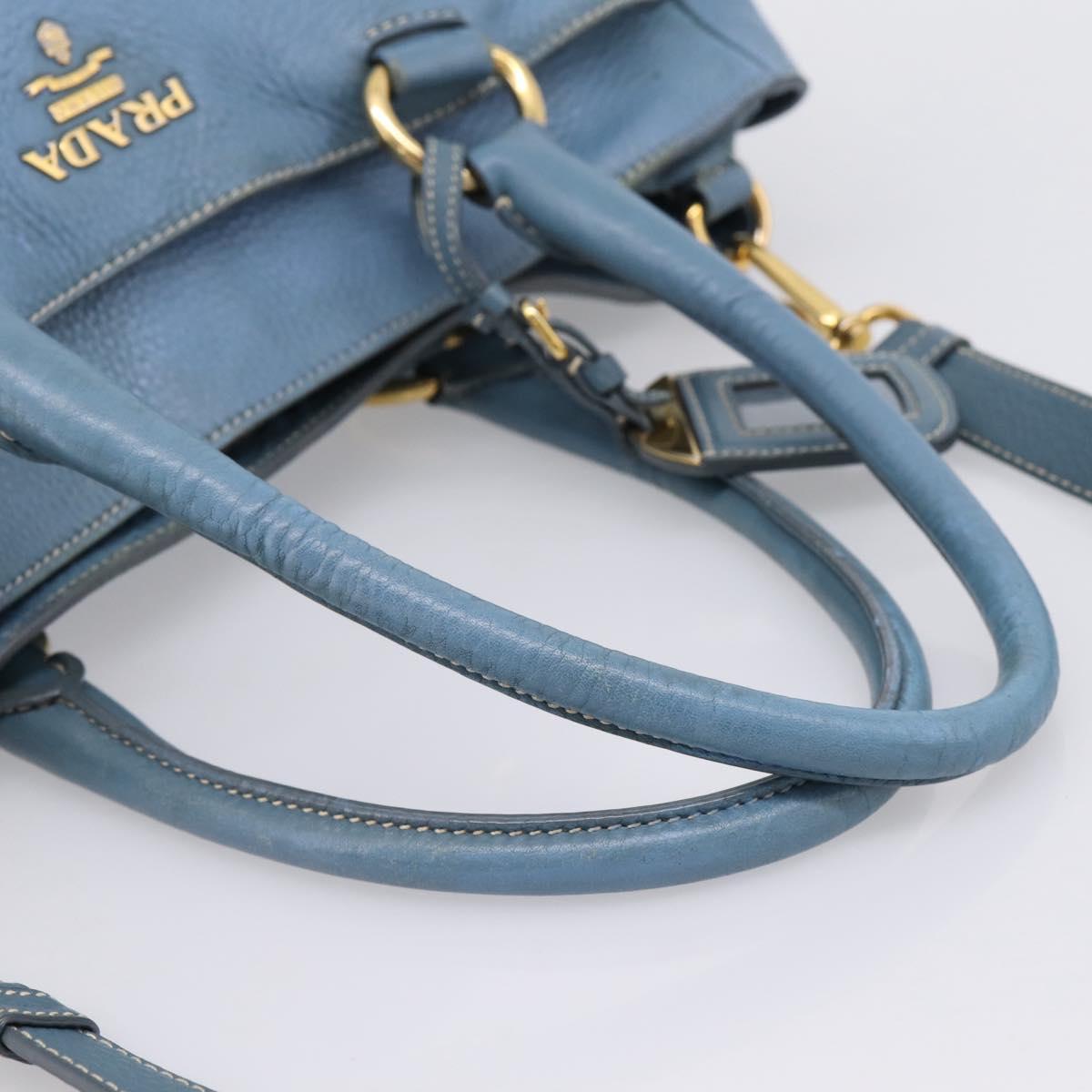 PRADA Tote Bag Leather 2way Blue Gold Auth 185152A