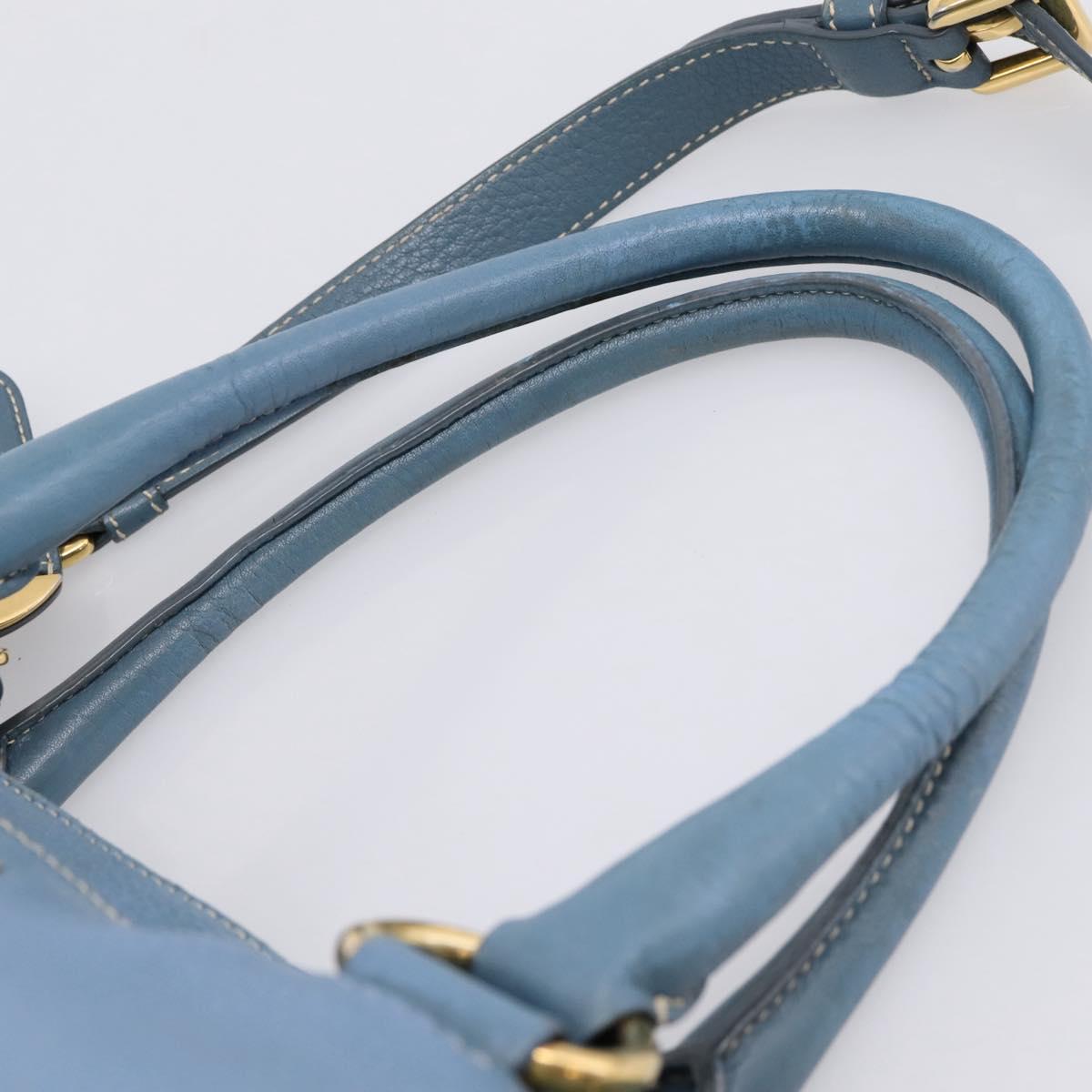 PRADA Tote Bag Leather 2way Blue Gold Auth 185152A