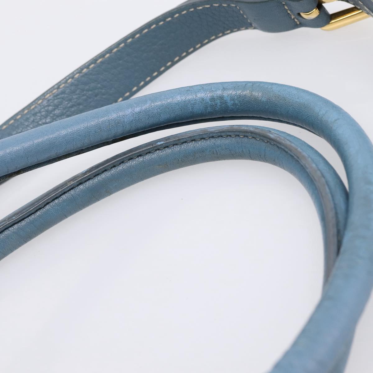 PRADA Tote Bag Leather 2way Blue Gold Auth 185152A