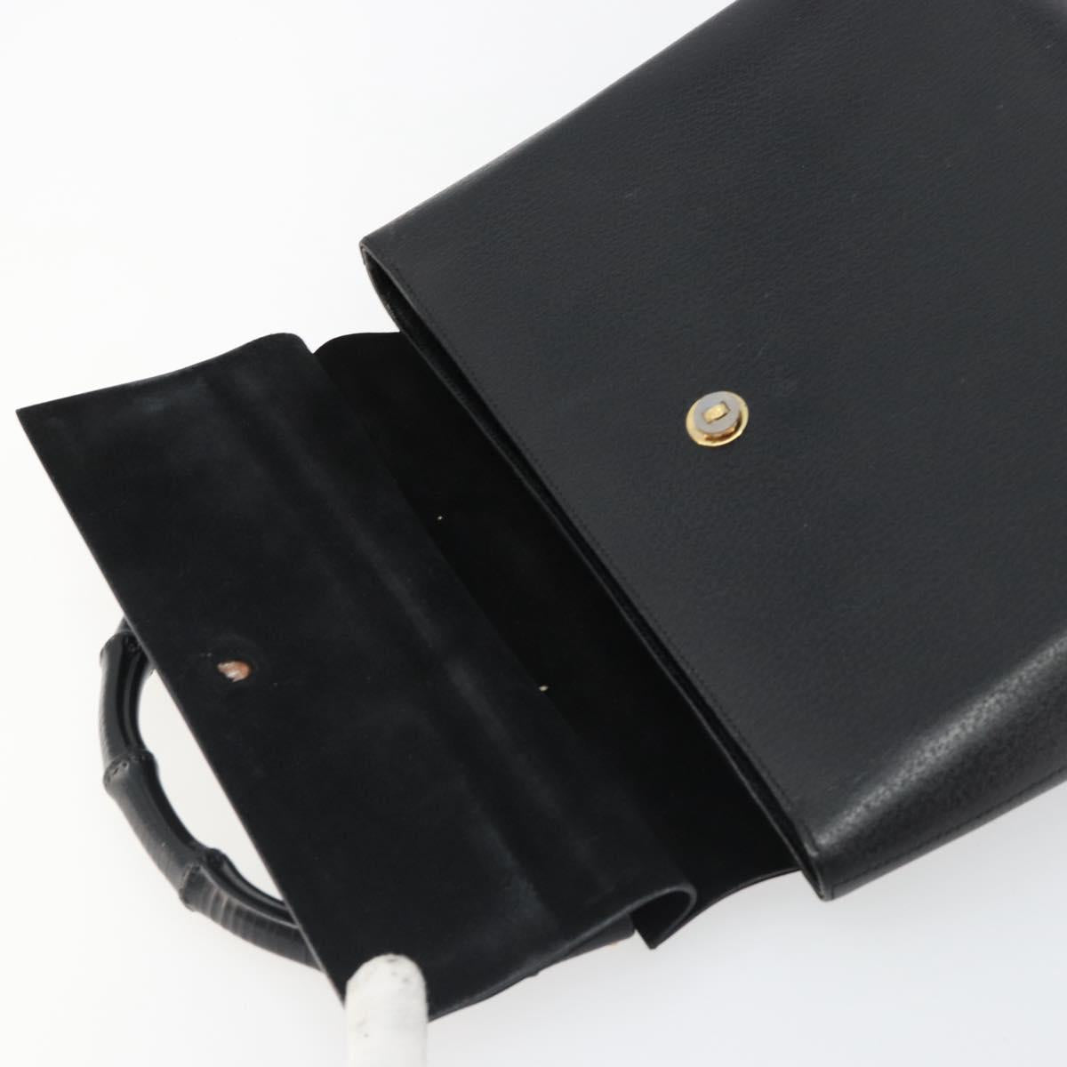 GUCCI Bamboo Hand Bag Leather Black Gold 001 1118 1886 Auth 185153