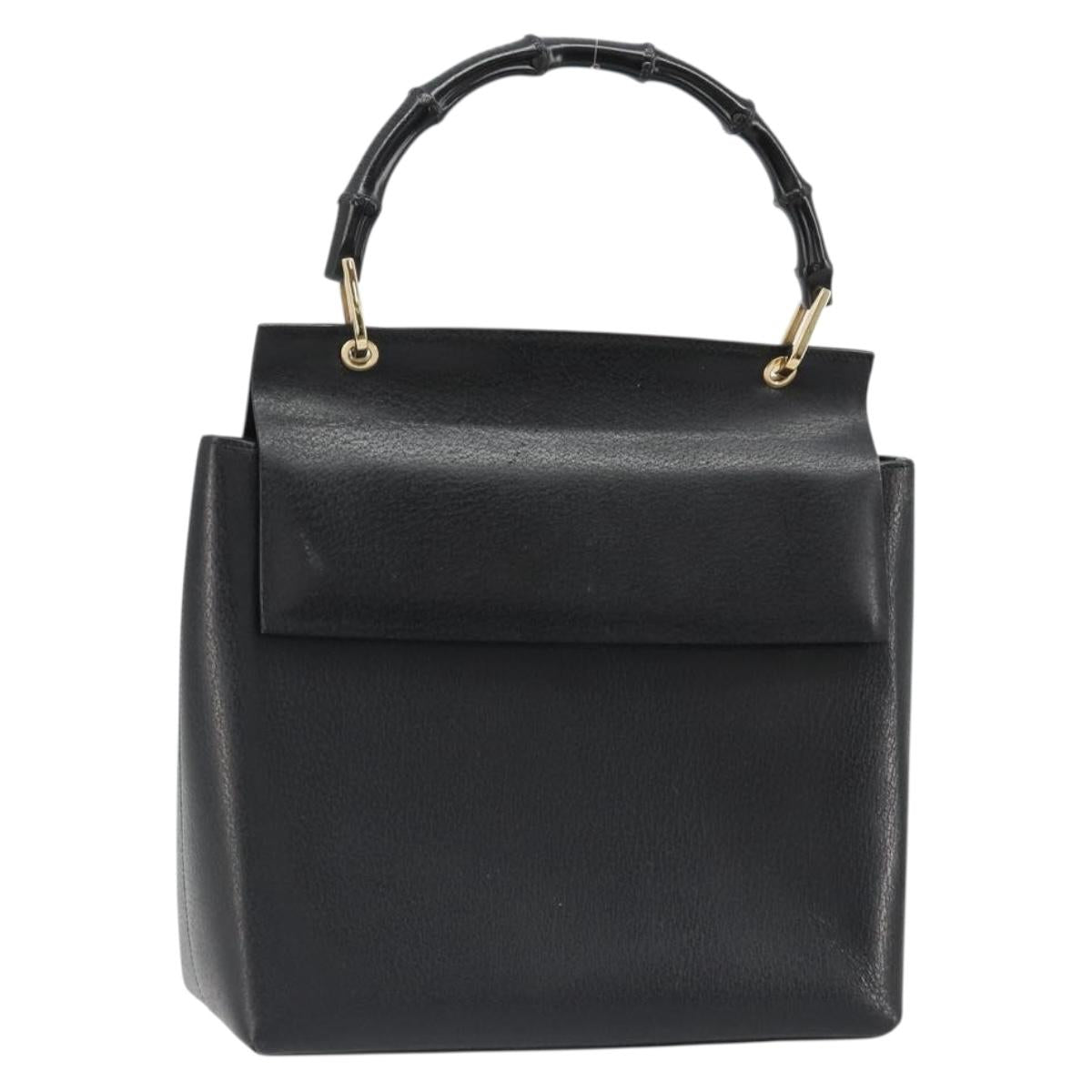 GUCCI Bamboo Hand Bag Leather Black Gold 001 1118 1886 Auth 185153
