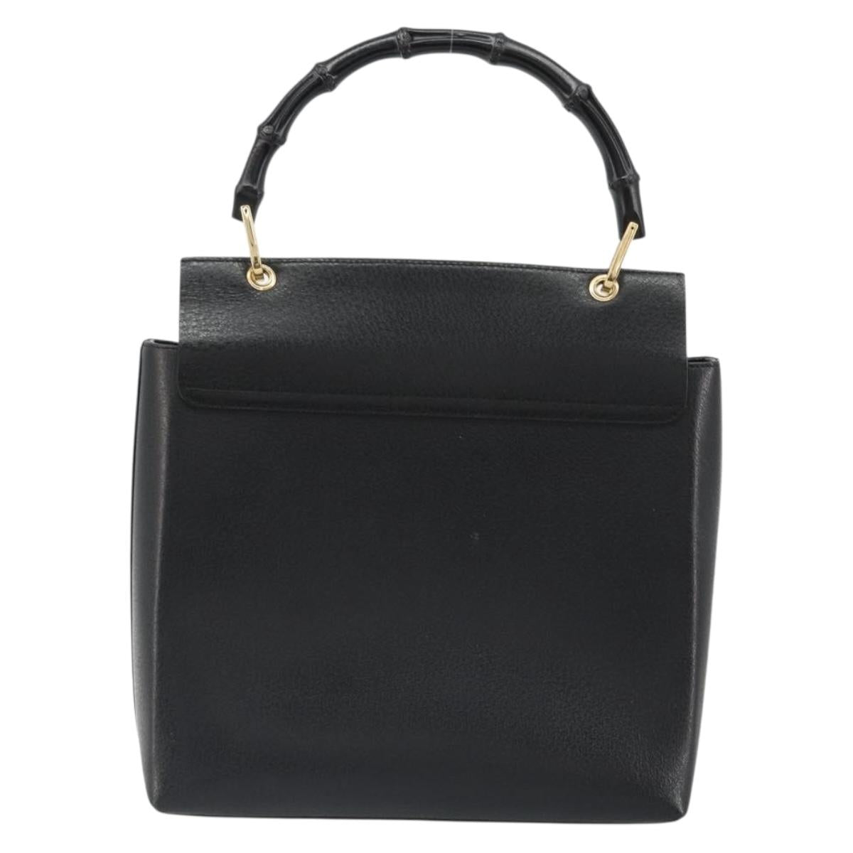GUCCI Bamboo Hand Bag Leather Black Gold 001 1118 1886 Auth 185153