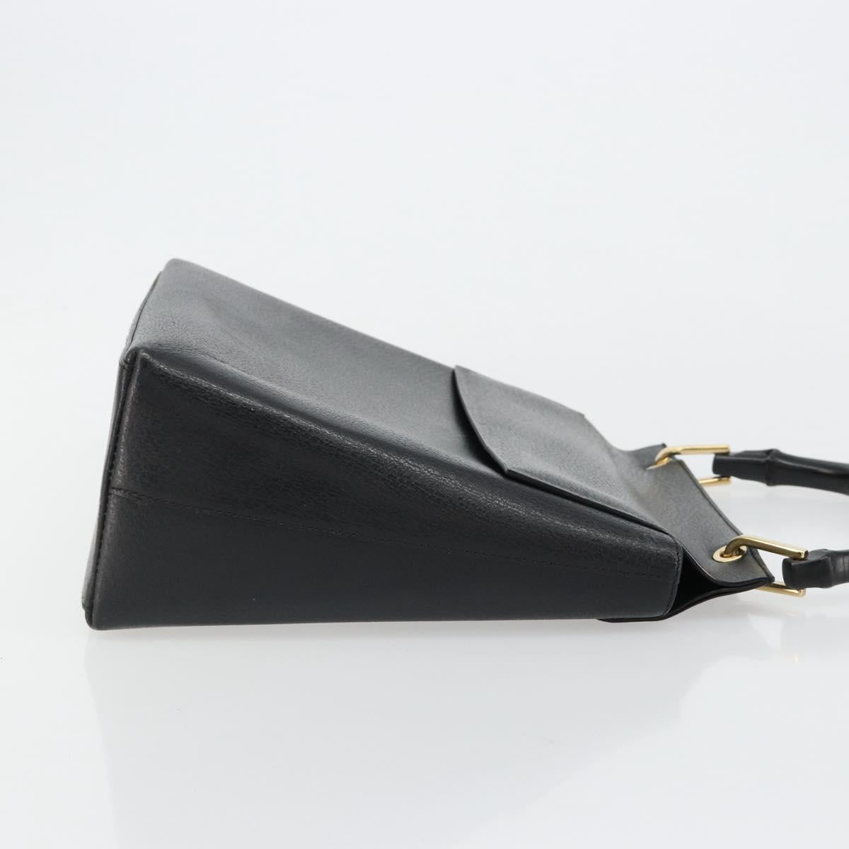 GUCCI Bamboo Hand Bag Leather Black Gold 001 1118 1886 Auth 185153