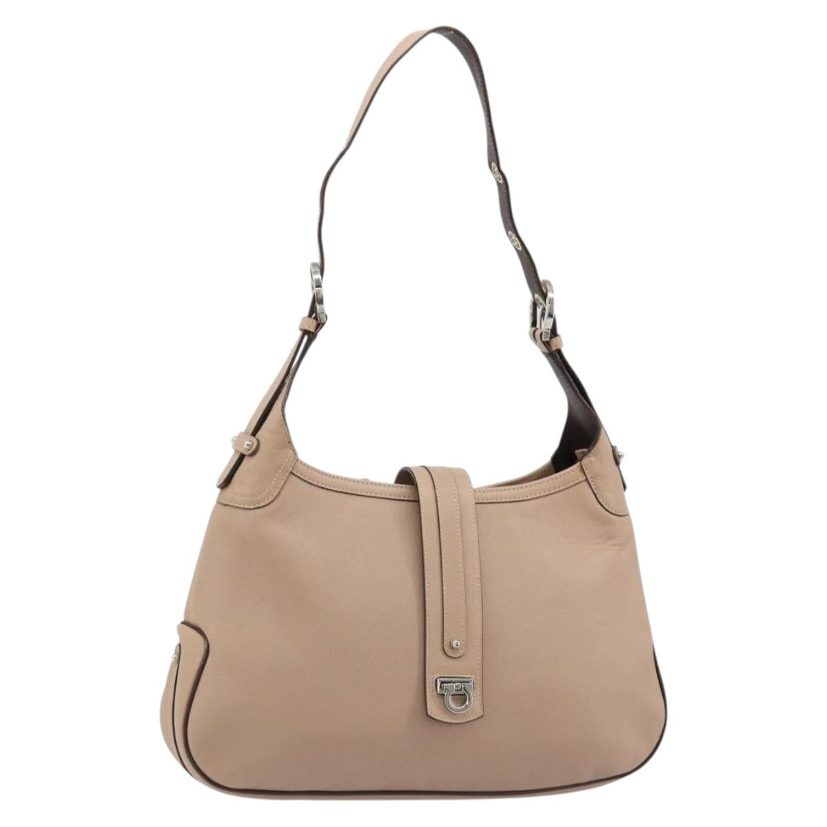 Salvatore Ferragamo Gancini Shoulder Bag Leather Pink Silver Auth 185154A