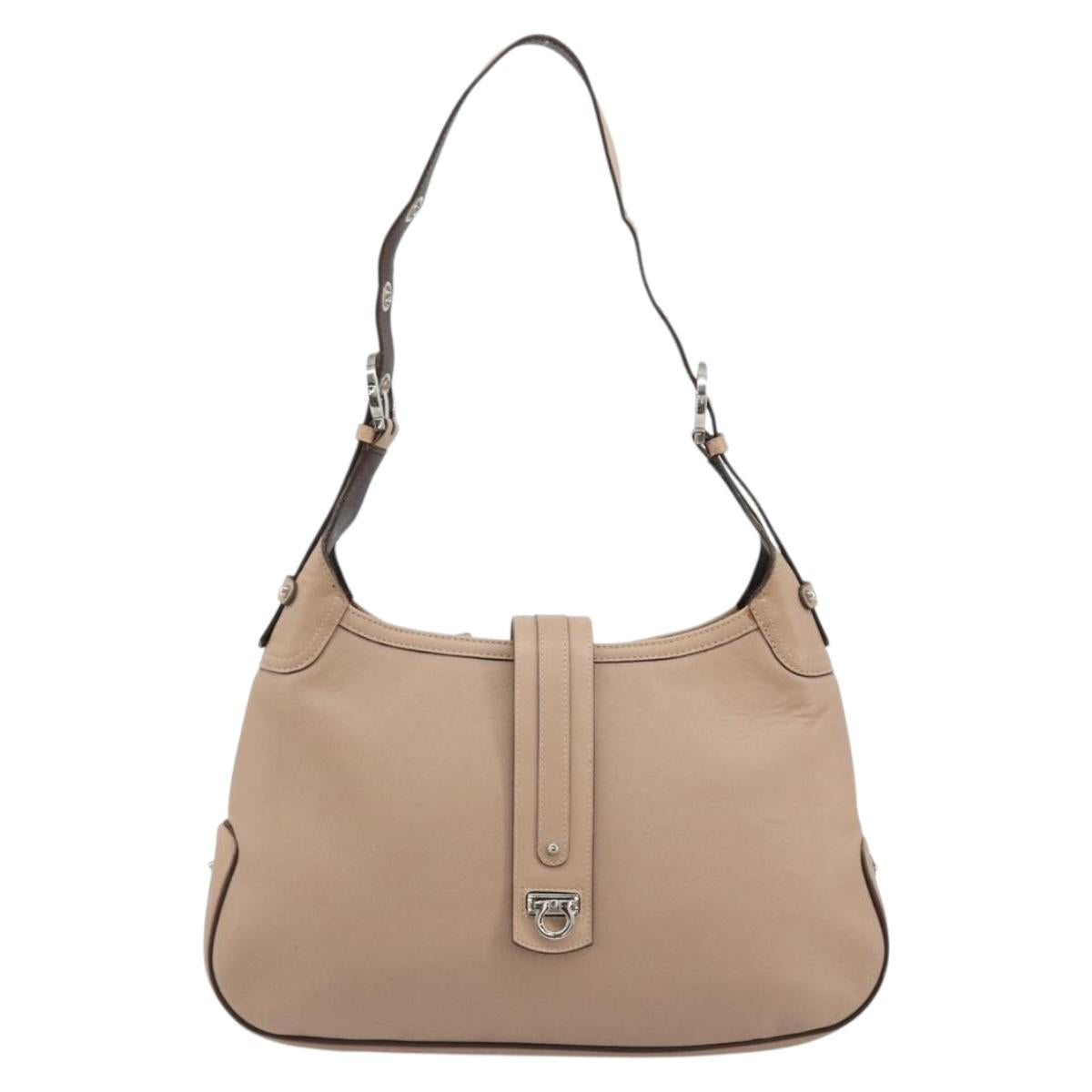 Salvatore Ferragamo Gancini Shoulder Bag Leather Pink Silver Auth 185154A