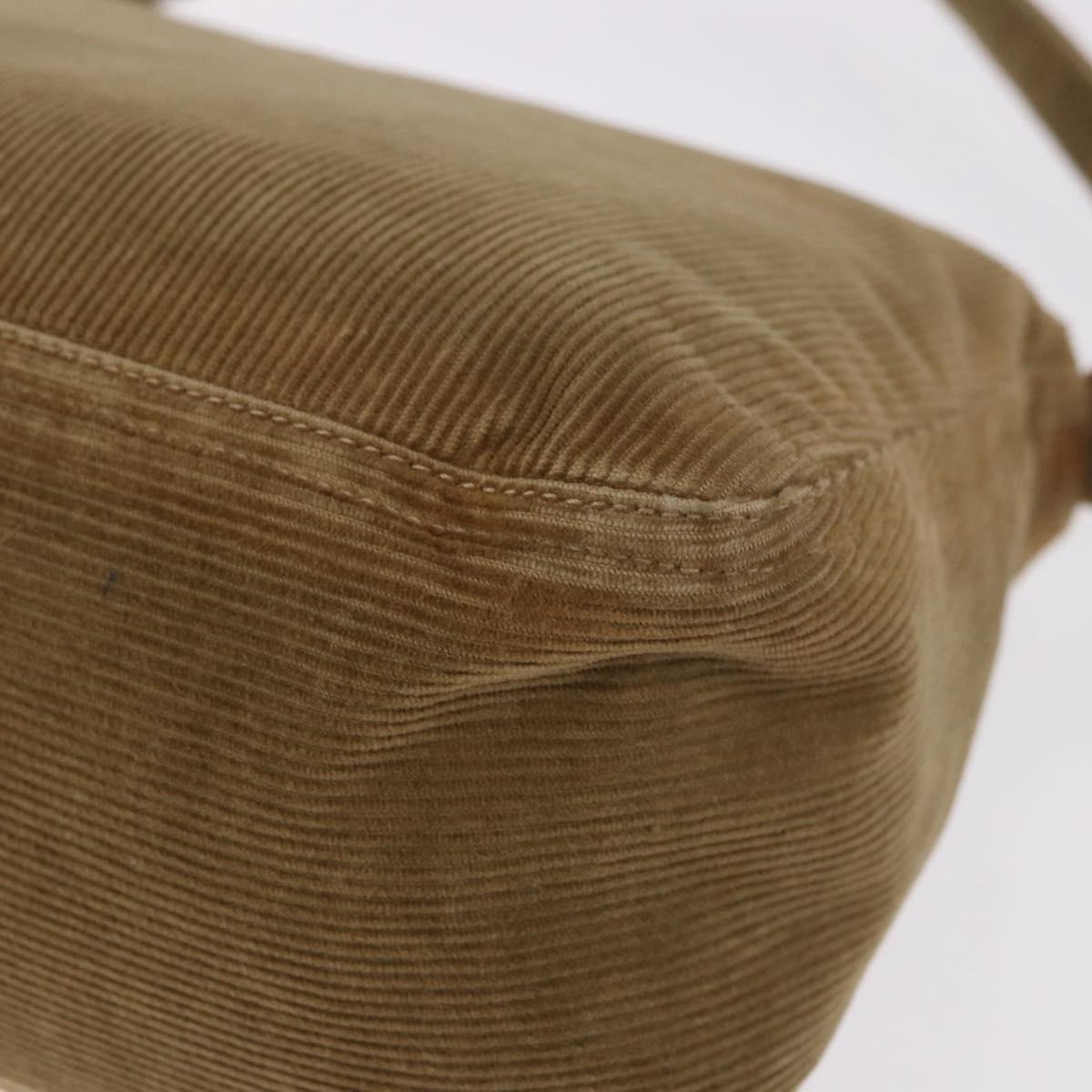 FENDI Mamma Baguette Shoulder Bag Corduroy Khaki Silver Auth 185158V