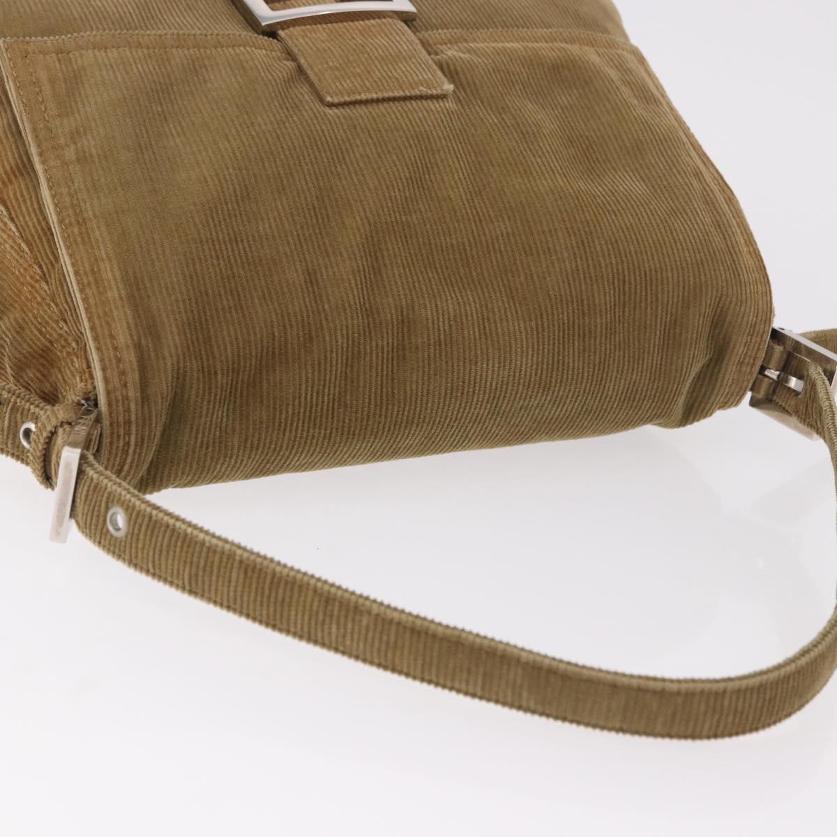 FENDI Mamma Baguette Shoulder Bag Corduroy Khaki Silver Auth 185158V