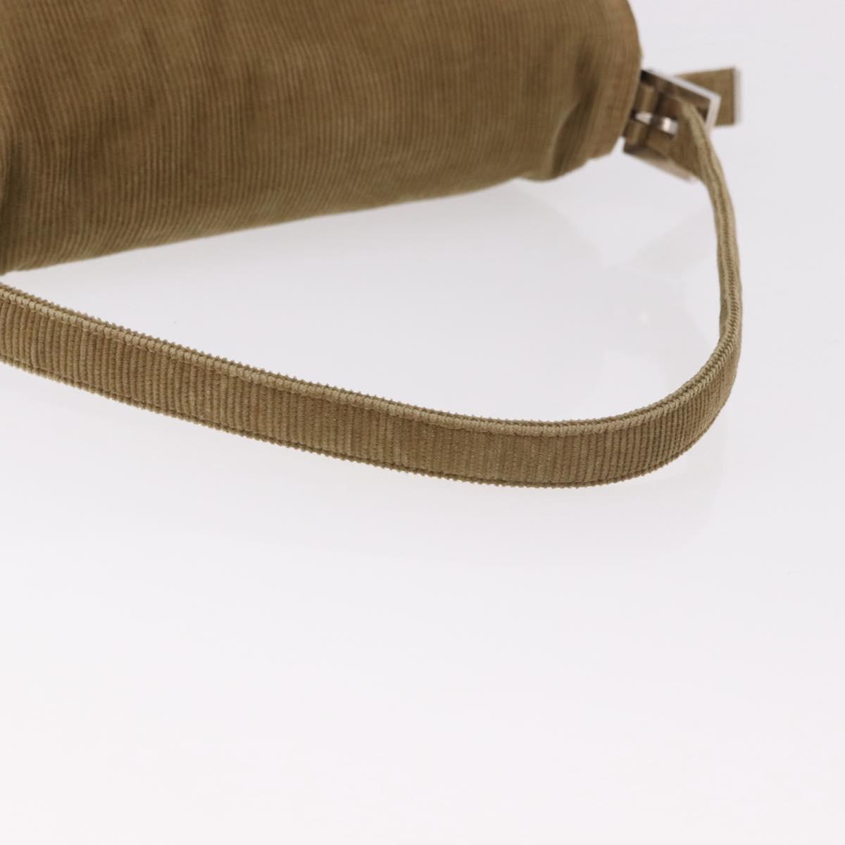FENDI Mamma Baguette Shoulder Bag Corduroy Khaki Silver Auth 185158V