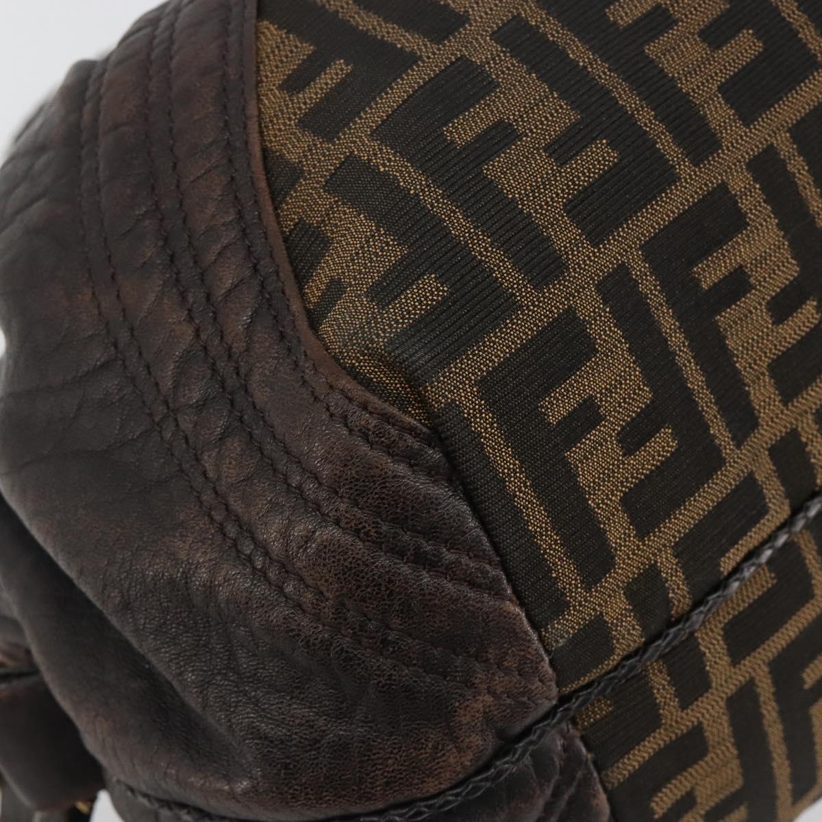 FENDI Zucca Canvas Spy Bag Shoulder Bag Brown Black Auth 185160V