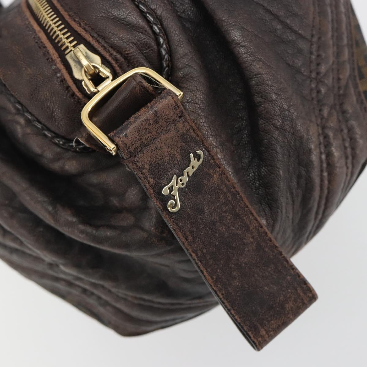FENDI Zucca Canvas Spy Bag Shoulder Bag Brown Black Auth 185160V