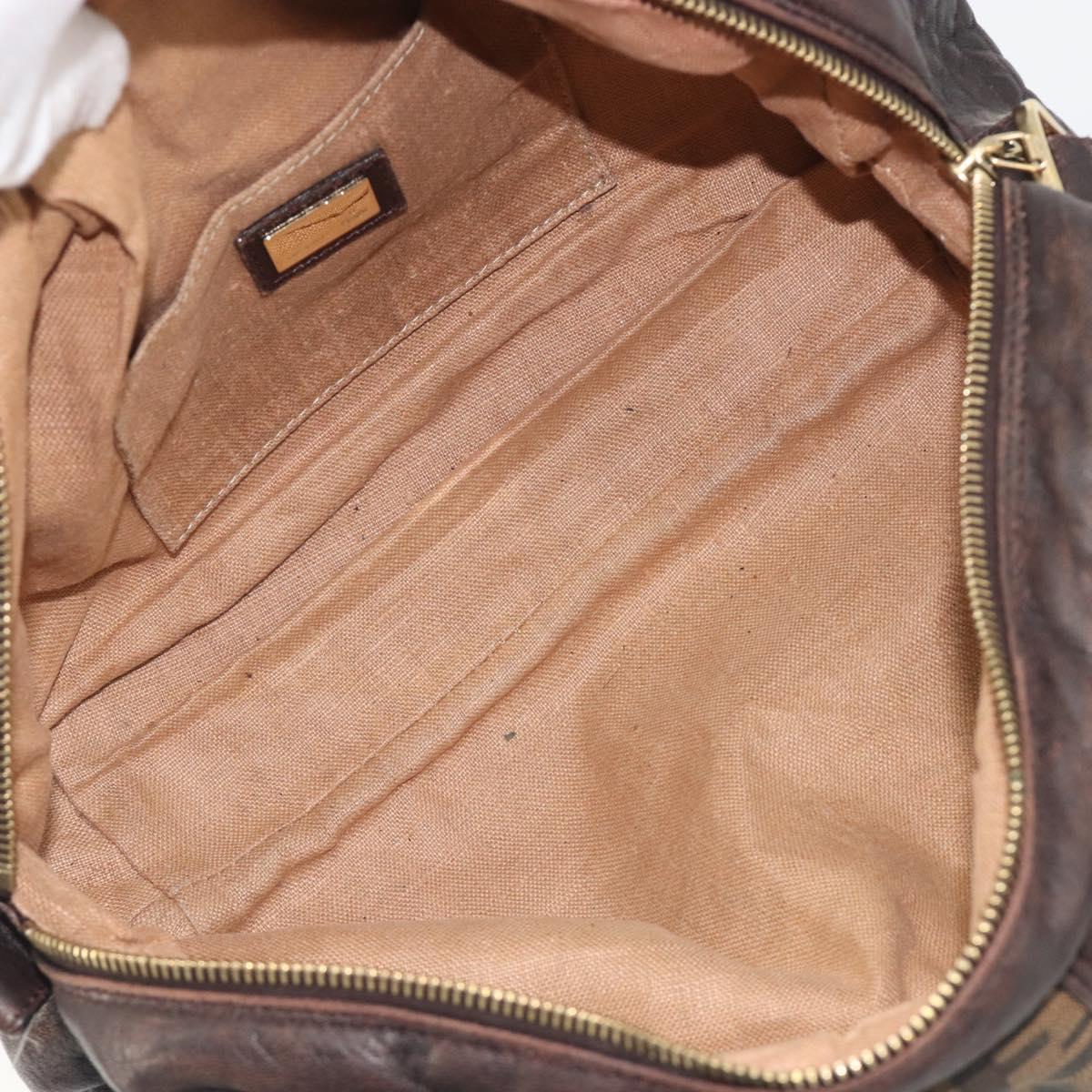 FENDI Zucca Canvas Spy Bag Shoulder Bag Brown Black Auth 185160V