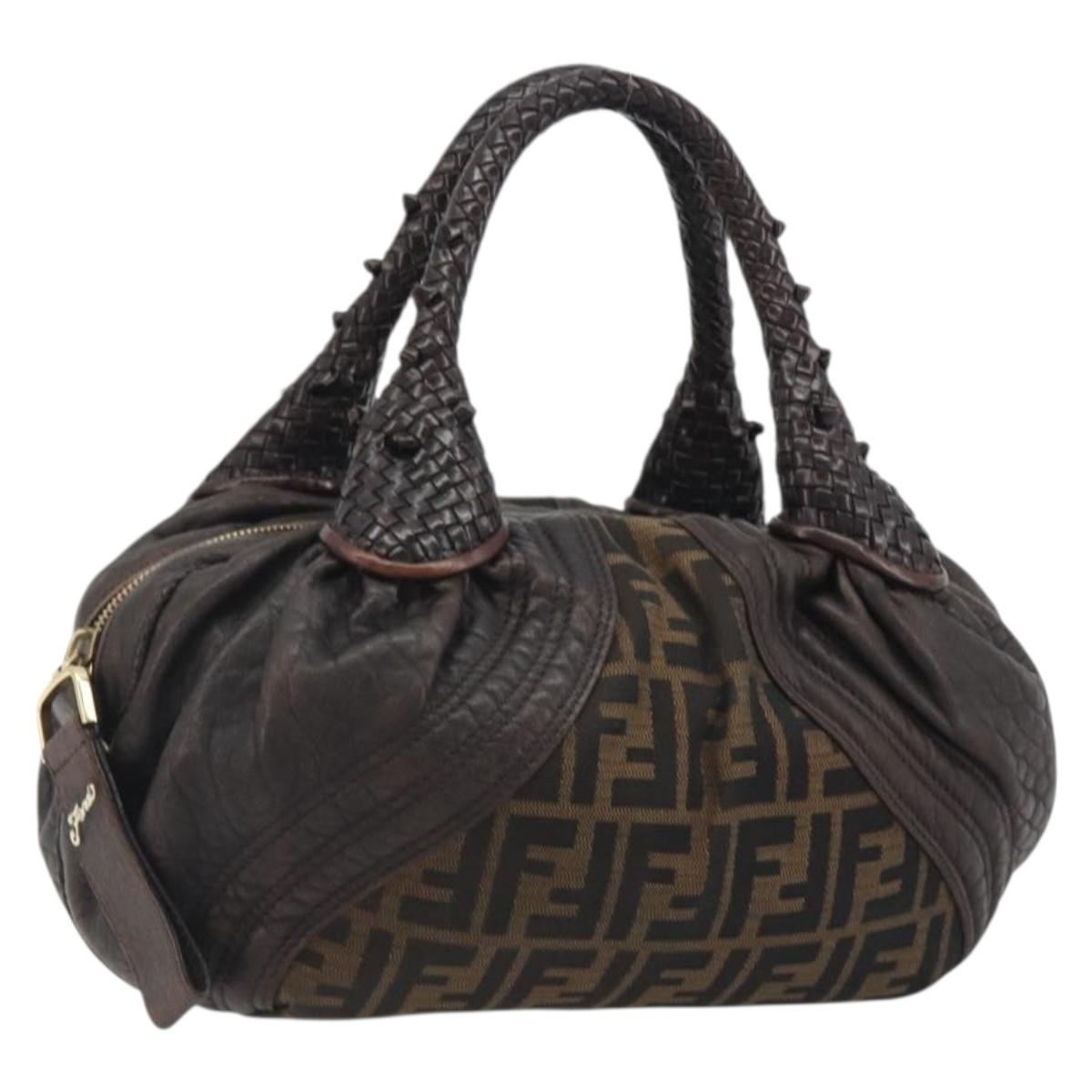 FENDI Zucca Canvas Spy Bag Shoulder Bag Brown Black Auth 185160V