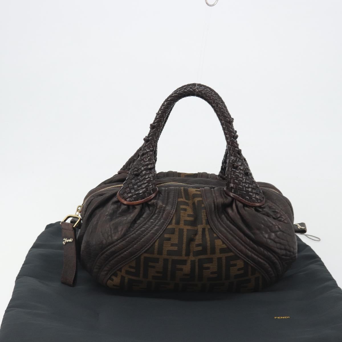 FENDI Zucca Canvas Spy Bag Shoulder Bag Brown Black Auth 185160V