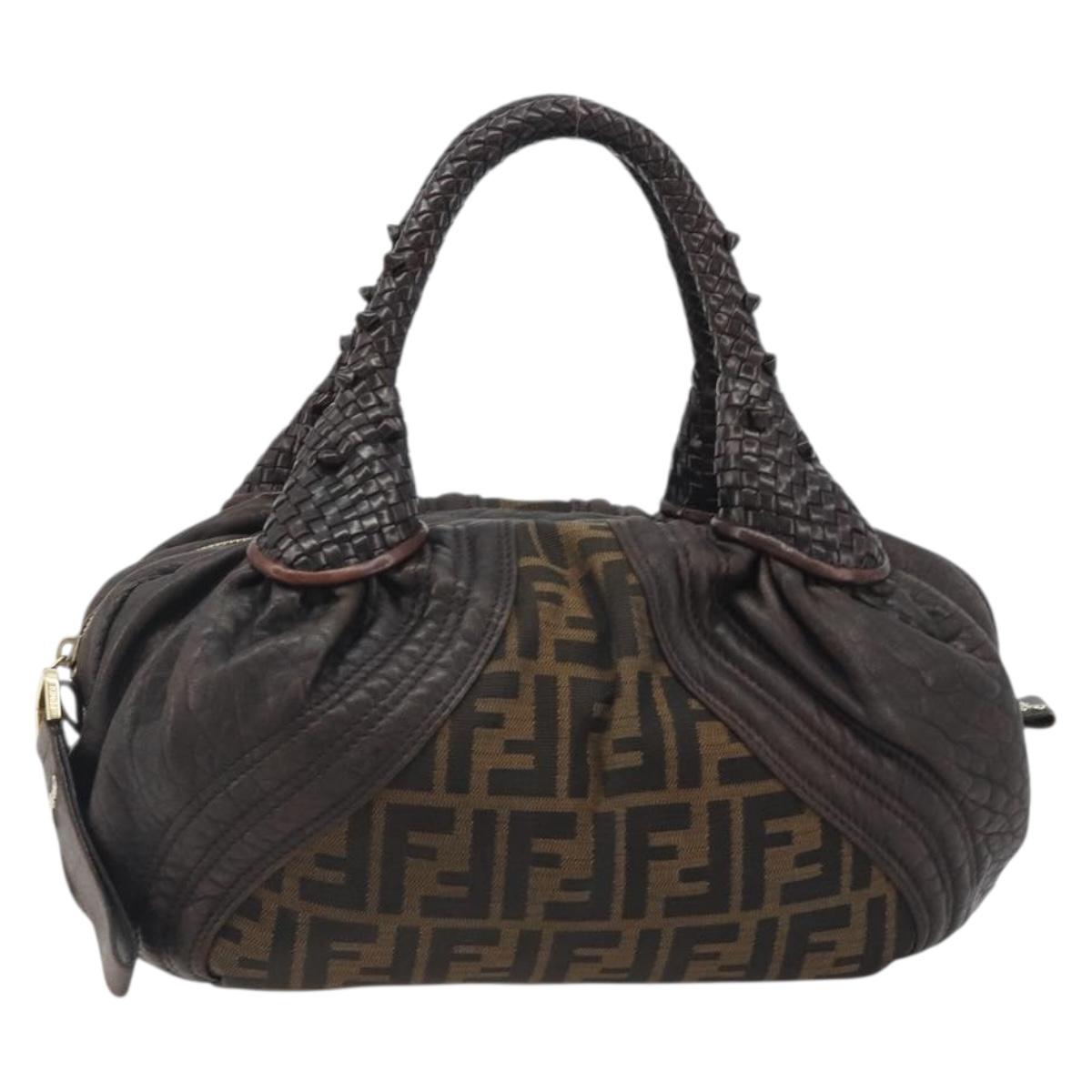 FENDI Zucca Canvas Spy Bag Shoulder Bag Brown Black Auth 185160V