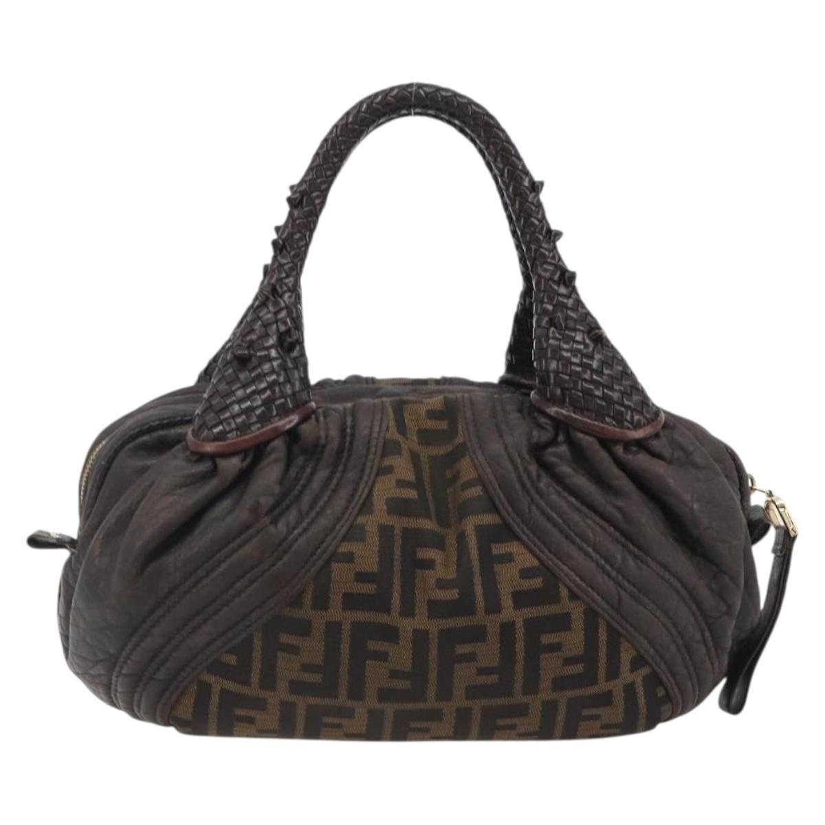 FENDI Zucca Canvas Spy Bag Shoulder Bag Brown Black Auth 185160V