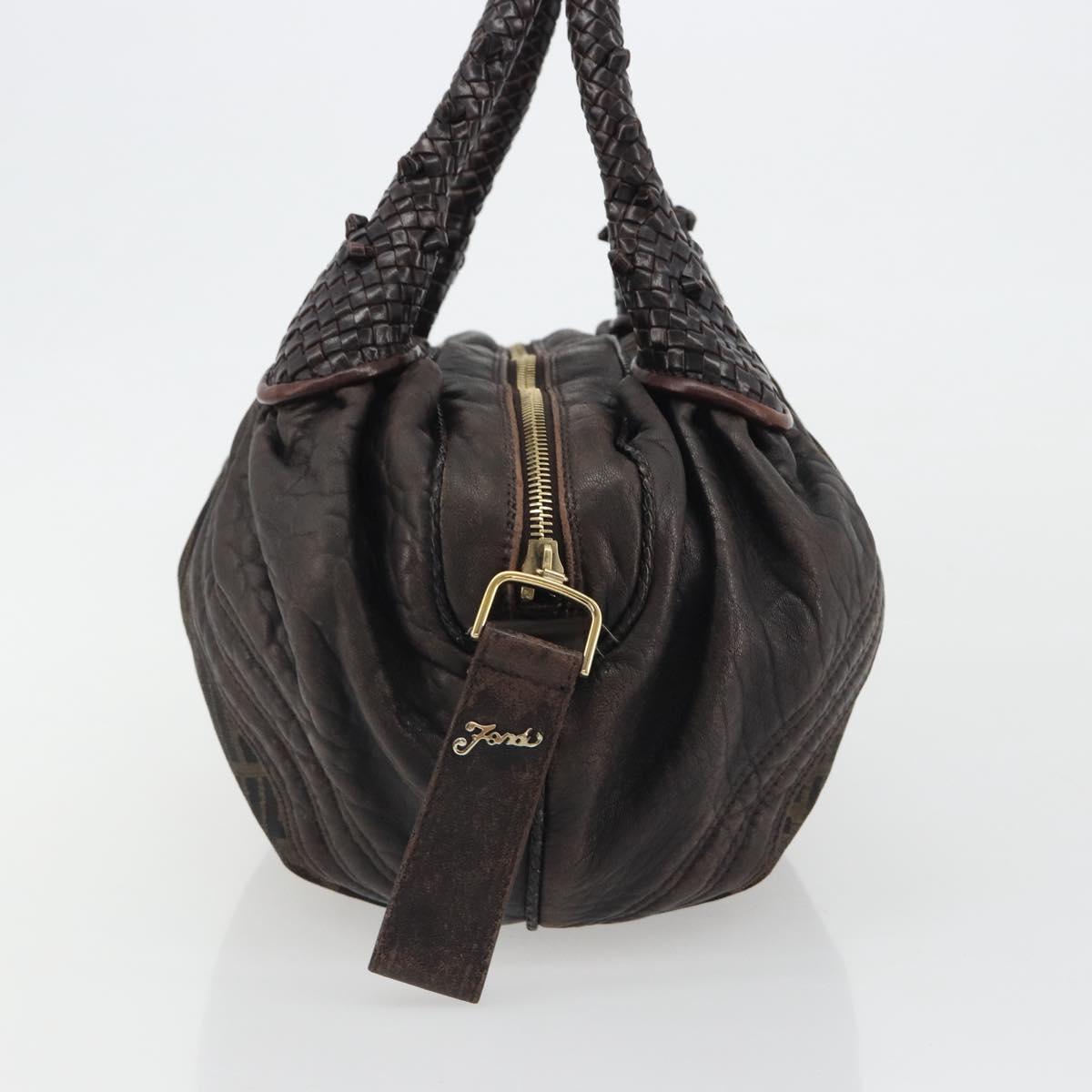 FENDI Zucca Canvas Spy Bag Shoulder Bag Brown Black Auth 185160V