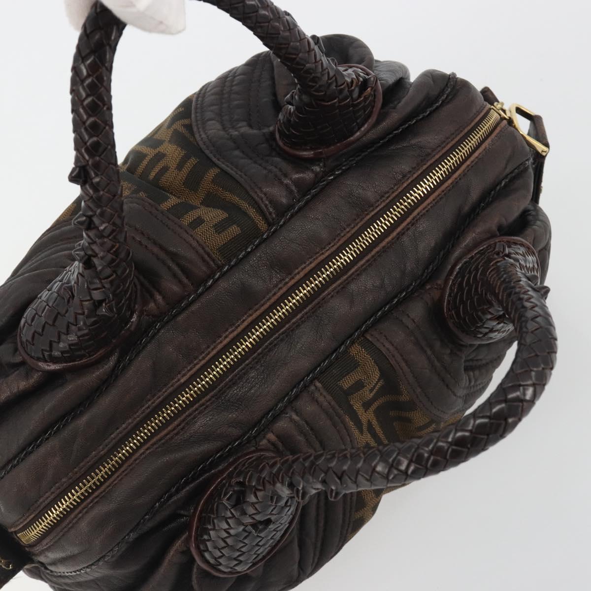 FENDI Zucca Canvas Spy Bag Shoulder Bag Brown Black Auth 185160V