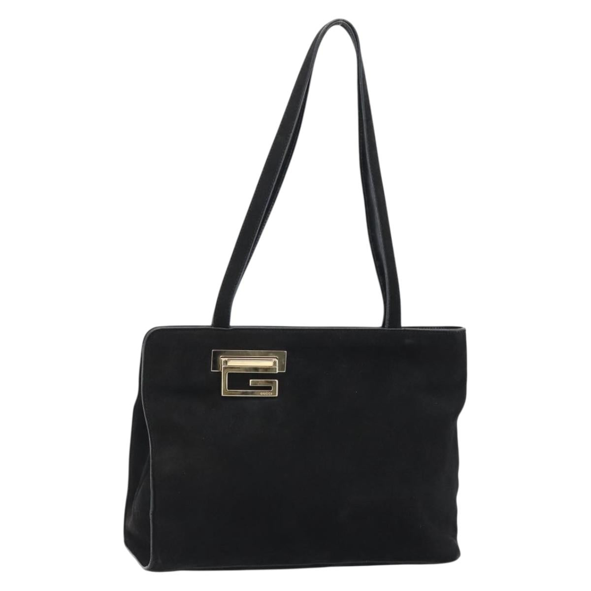 GUCCI Tote Bag Suede Black Gold 002 2684 0344 Auth 185161A