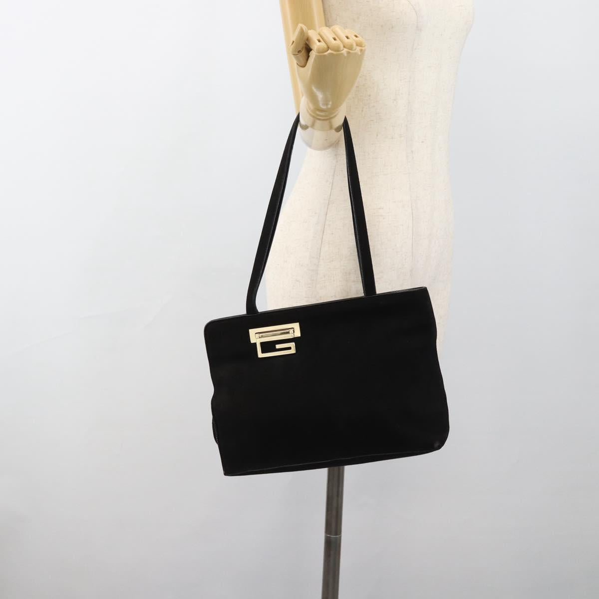 GUCCI Tote Bag Suede Black Gold 002 2684 0344 Auth 185161A