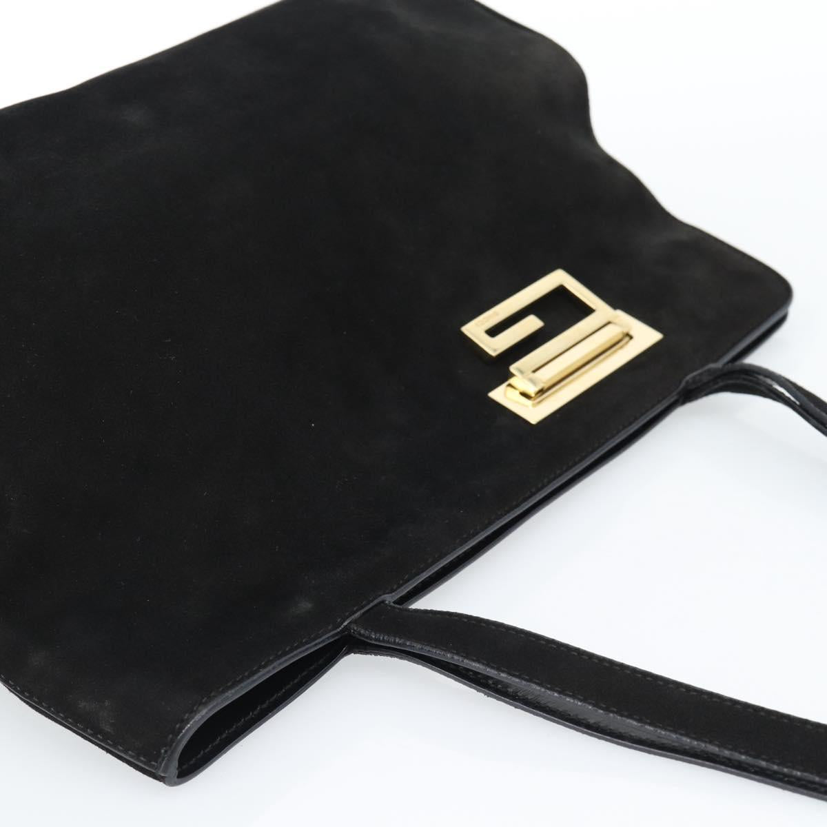 GUCCI Tote Bag Suede Black Gold 002 2684 0344 Auth 185161A