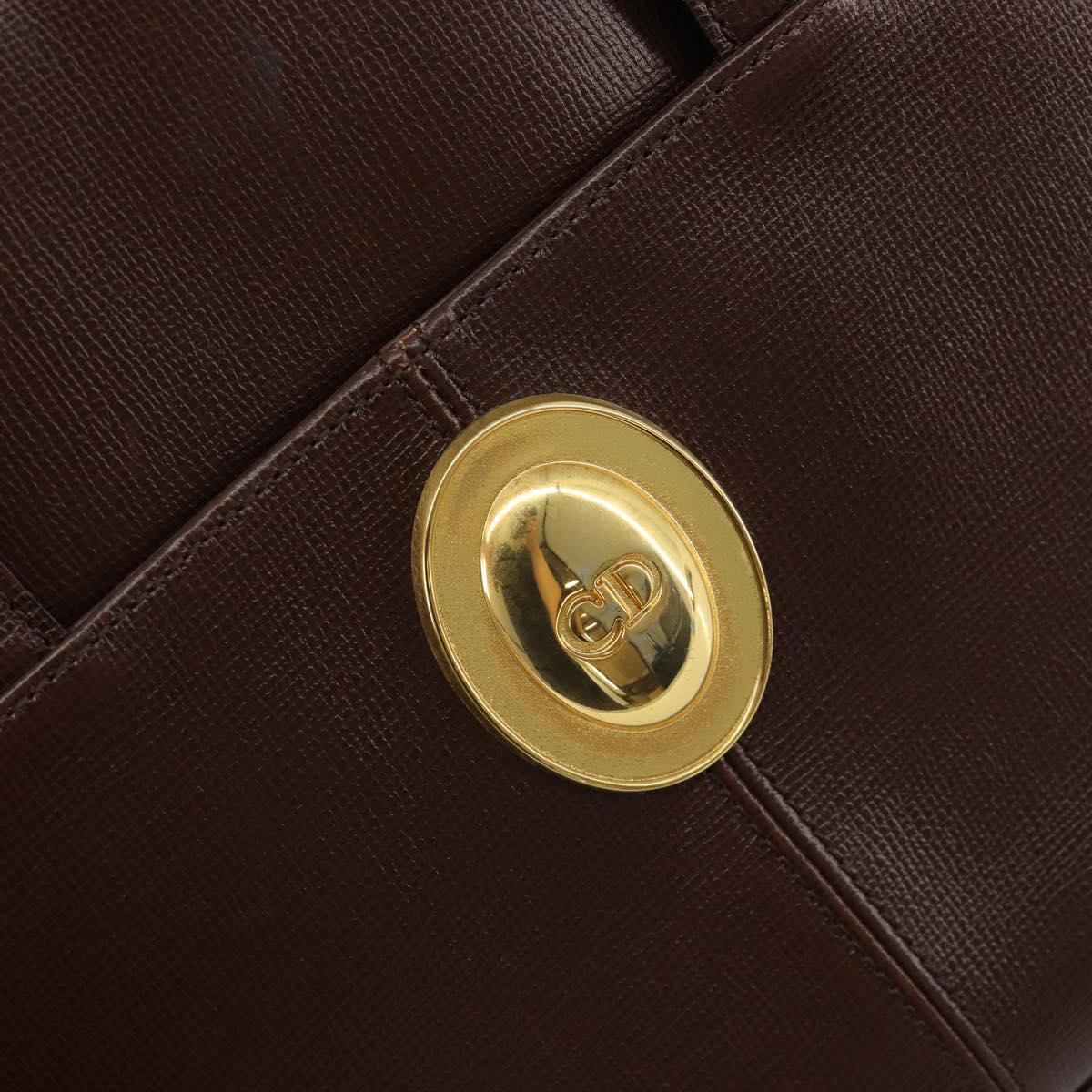 Christian Dior Hand Bag Leather Brown Gold Auth 185163