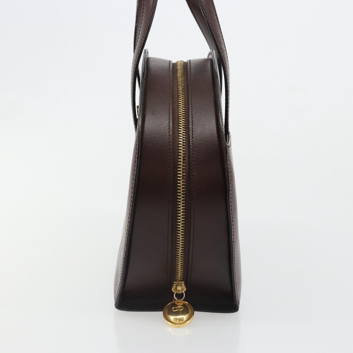 Christian Dior Hand Bag Leather Brown Gold Auth 185163
