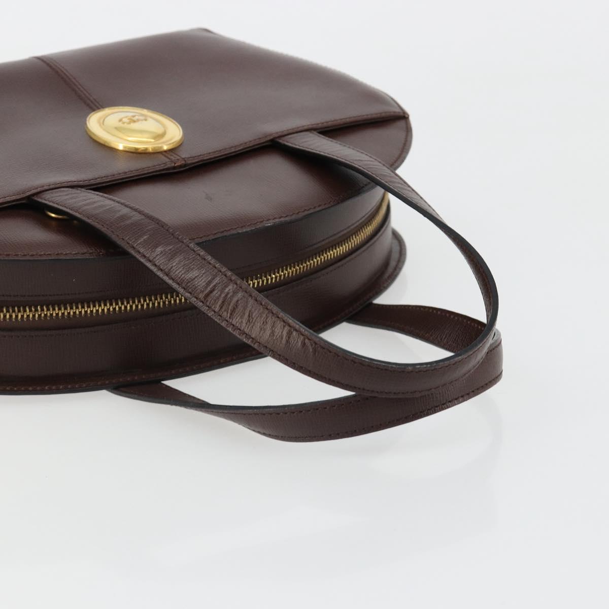 Christian Dior Hand Bag Leather Brown Gold Auth 185163