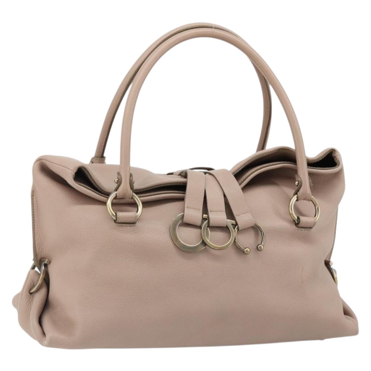 Salvatore Ferragamo Hand Bag Leather Beige Gold Auth 185164A