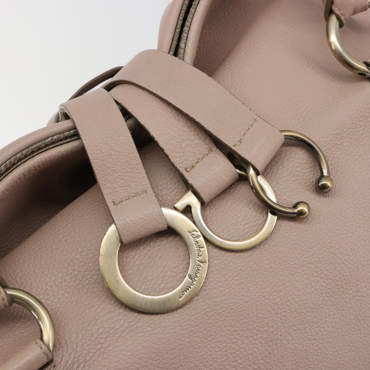 Salvatore Ferragamo Hand Bag Leather Beige Gold Auth 185164A