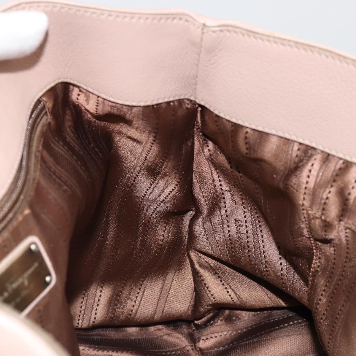 Salvatore Ferragamo Hand Bag Leather Beige Gold Auth 185164A