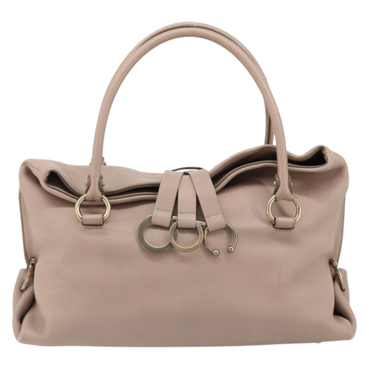 Salvatore Ferragamo Hand Bag Leather Beige Gold Auth 185164A