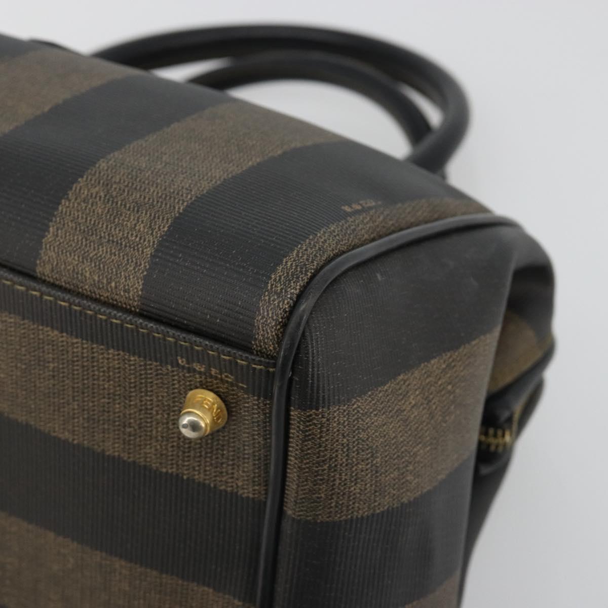 FENDI Pecan Canvas Hand Bag PVC Brown Black Auth 185166