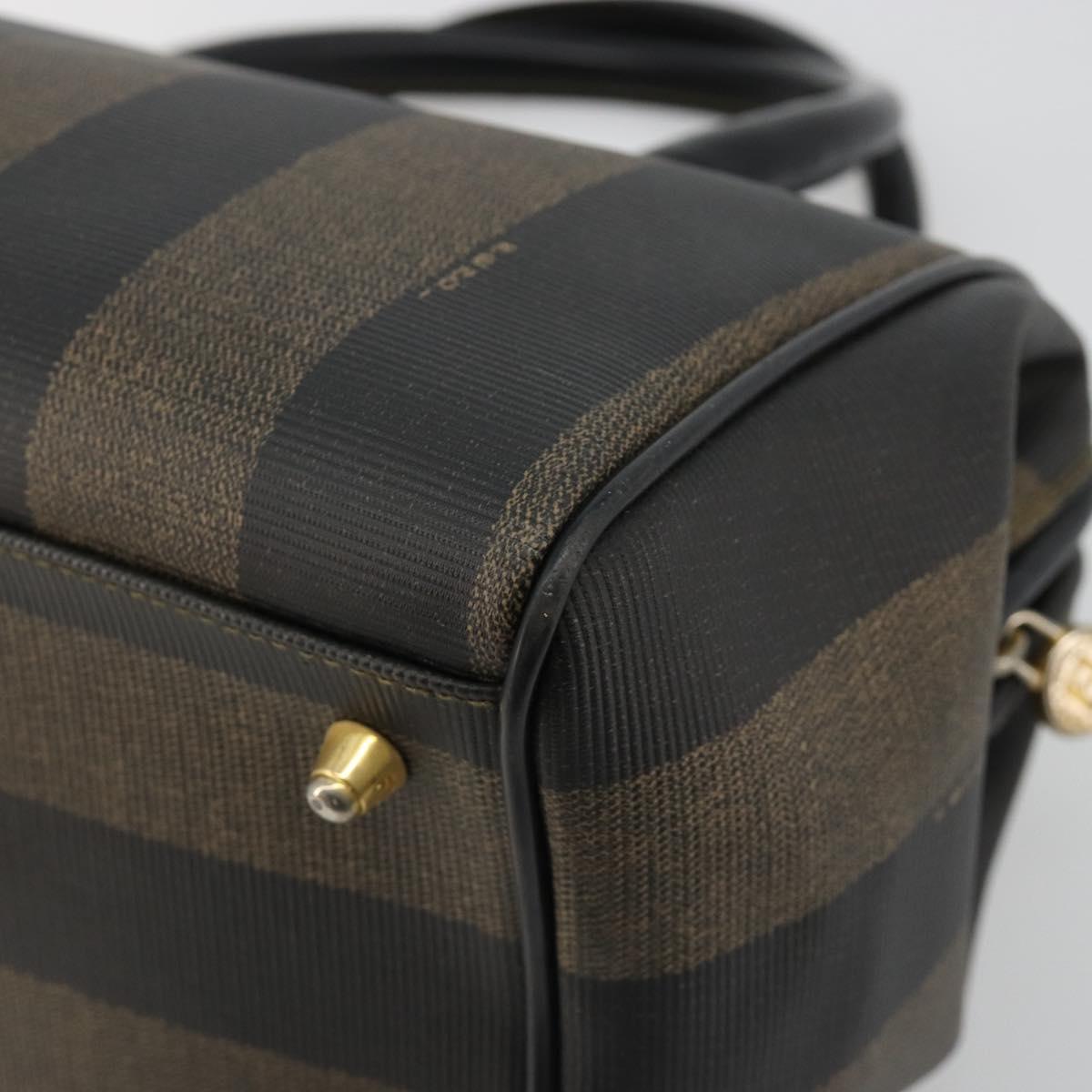 FENDI Pecan Canvas Hand Bag PVC Brown Black Auth 185166