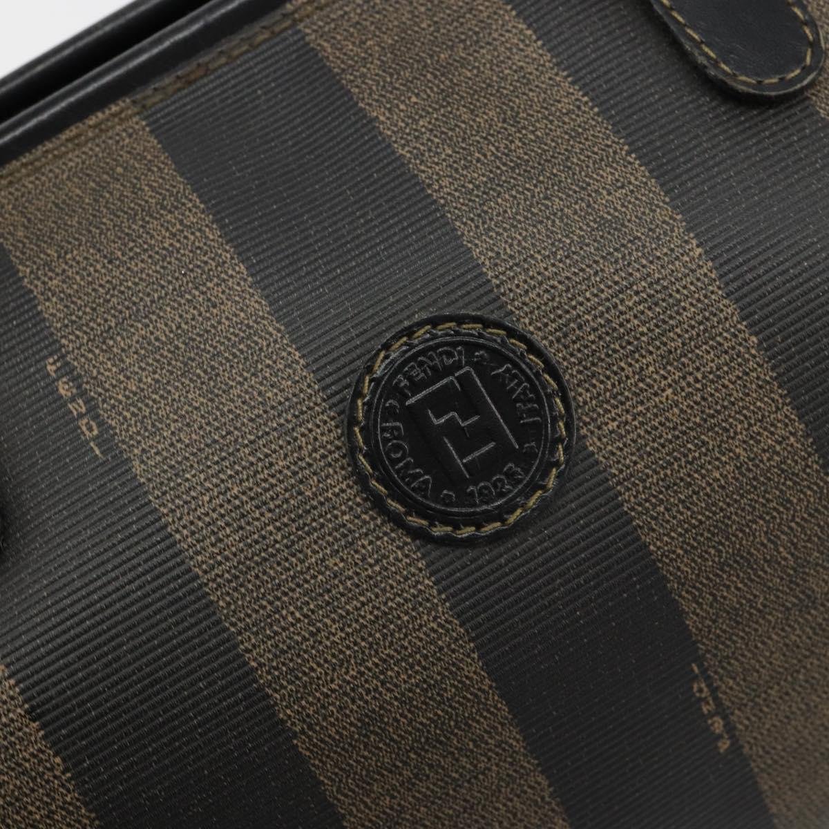 FENDI Pecan Canvas Hand Bag PVC Brown Black Auth 185166