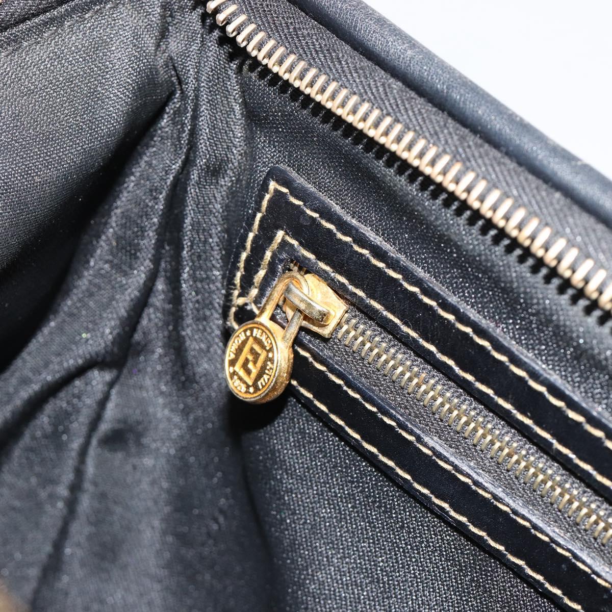 FENDI Pecan Canvas Hand Bag PVC Brown Black Auth 185166
