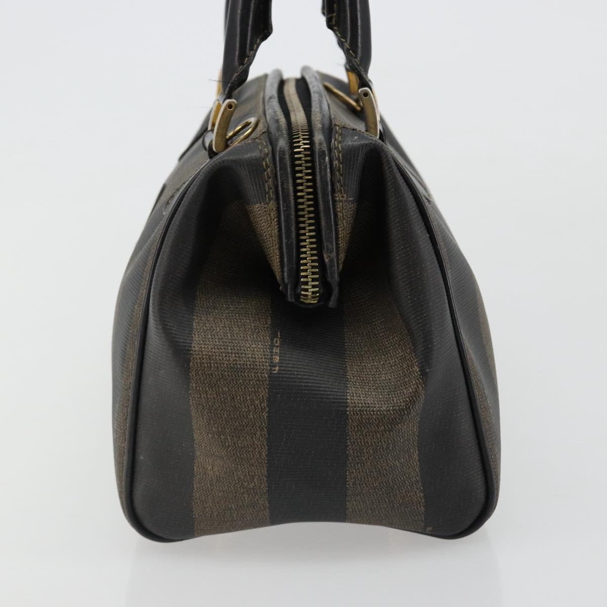 FENDI Pecan Canvas Hand Bag PVC Brown Black Auth 185166