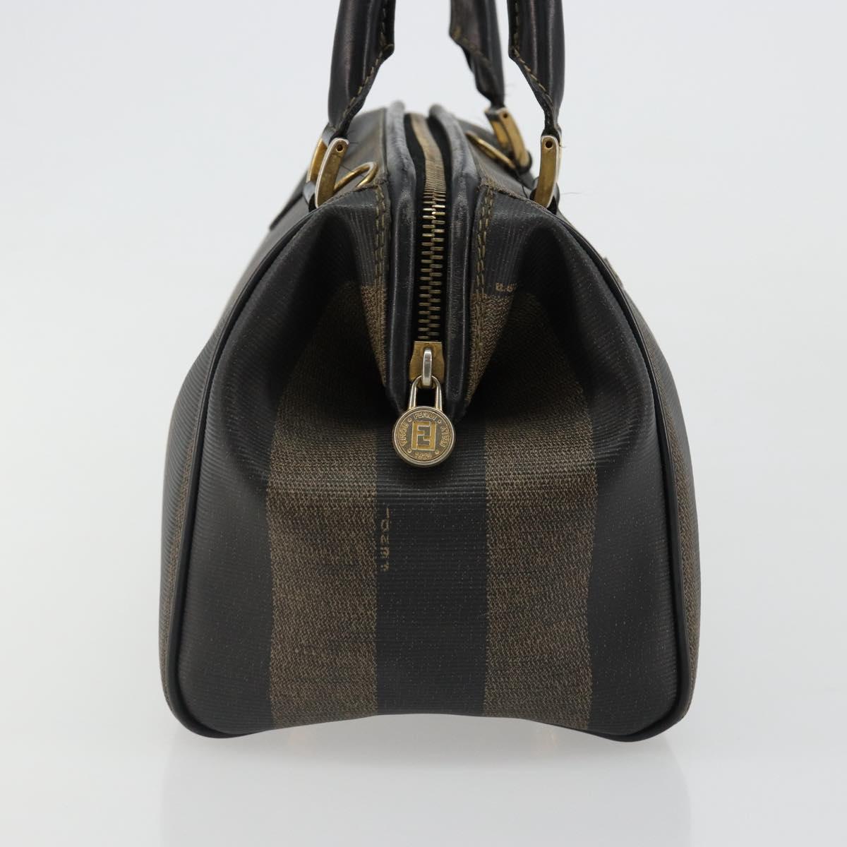 FENDI Pecan Canvas Hand Bag PVC Brown Black Auth 185166