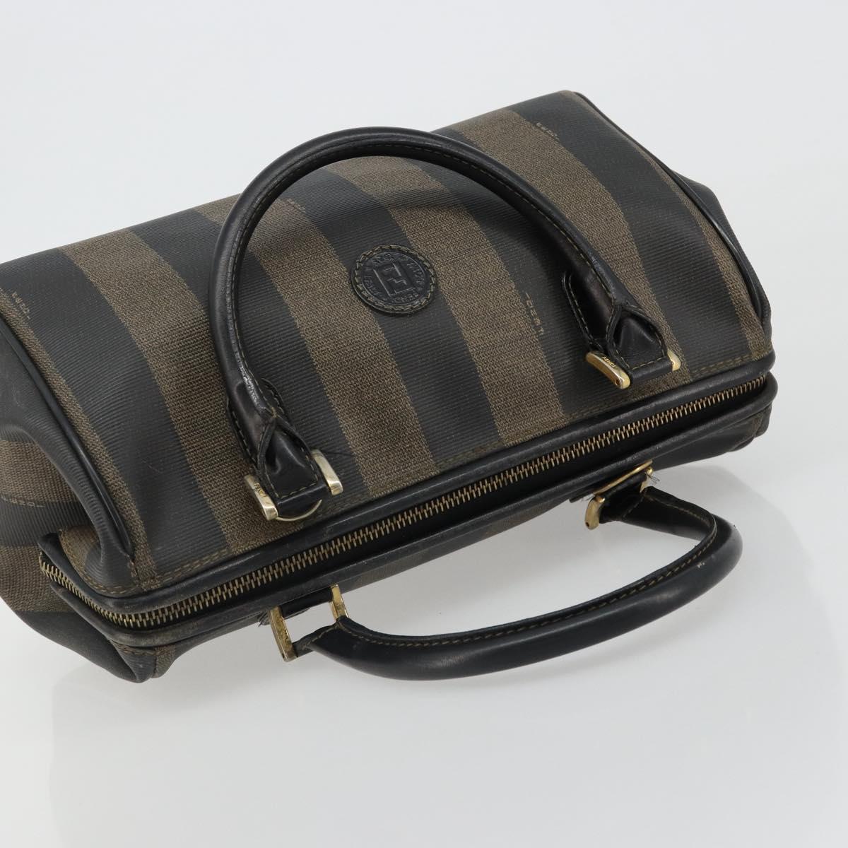 FENDI Pecan Canvas Hand Bag PVC Brown Black Auth 185166