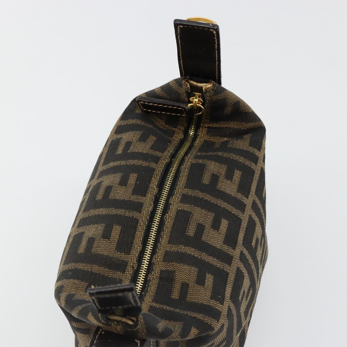 FENDI Zucca Canvas Hand Pouch Black Brown Auth 185167