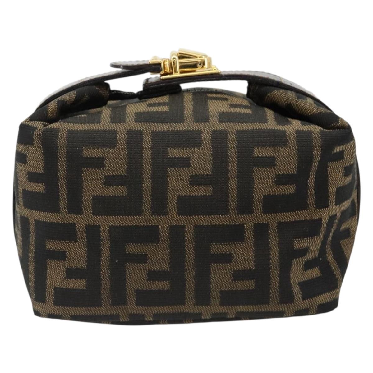 FENDI Zucca Canvas Hand Pouch Black Brown Auth 185167