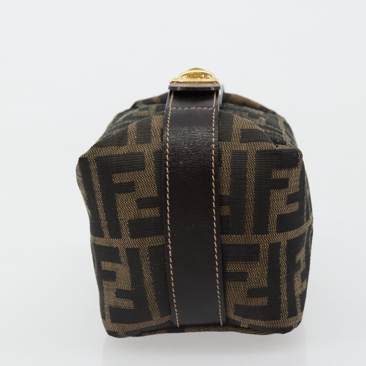 FENDI Zucca Canvas Hand Pouch Black Brown Auth 185167