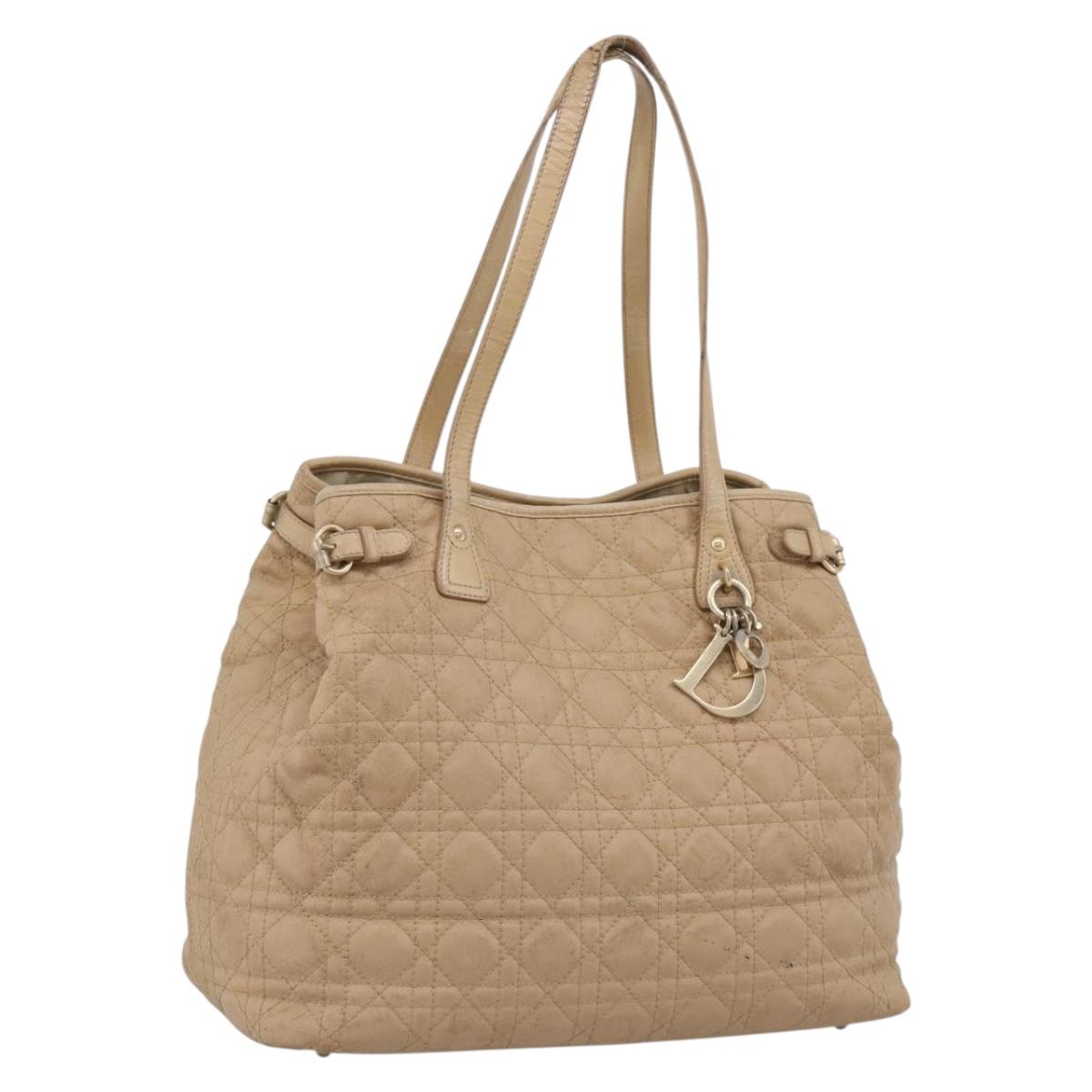 Christian Dior Lady Dior Tote Bag Coated Canvas Beige Gold Auth 185168