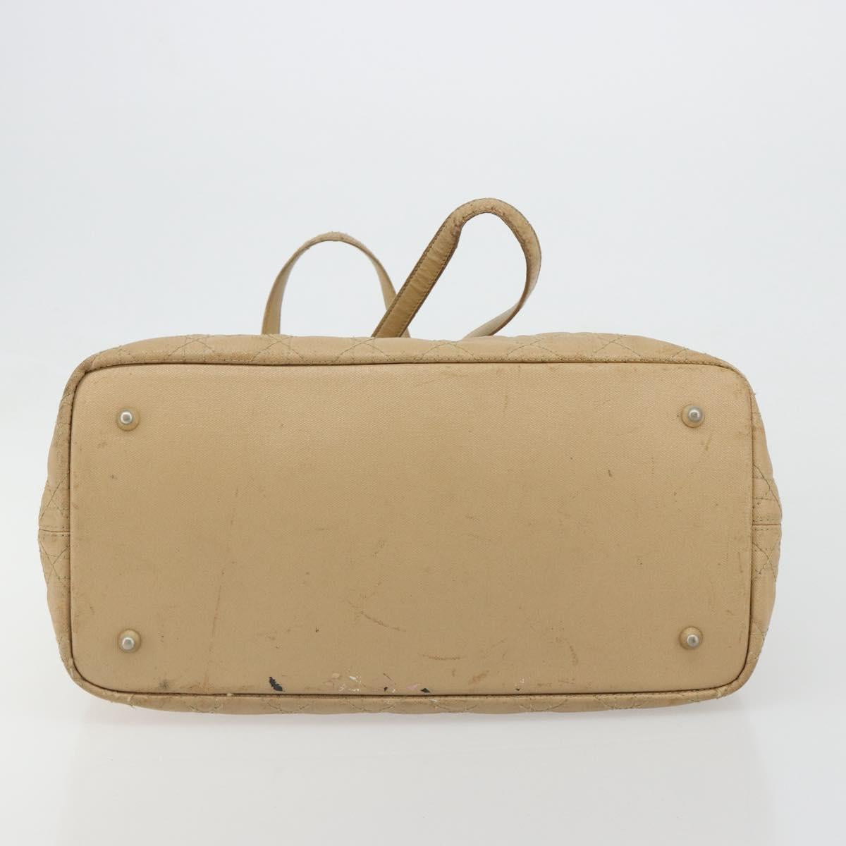 Christian Dior Lady Dior Tote Bag Coated Canvas Beige Gold Auth 185168