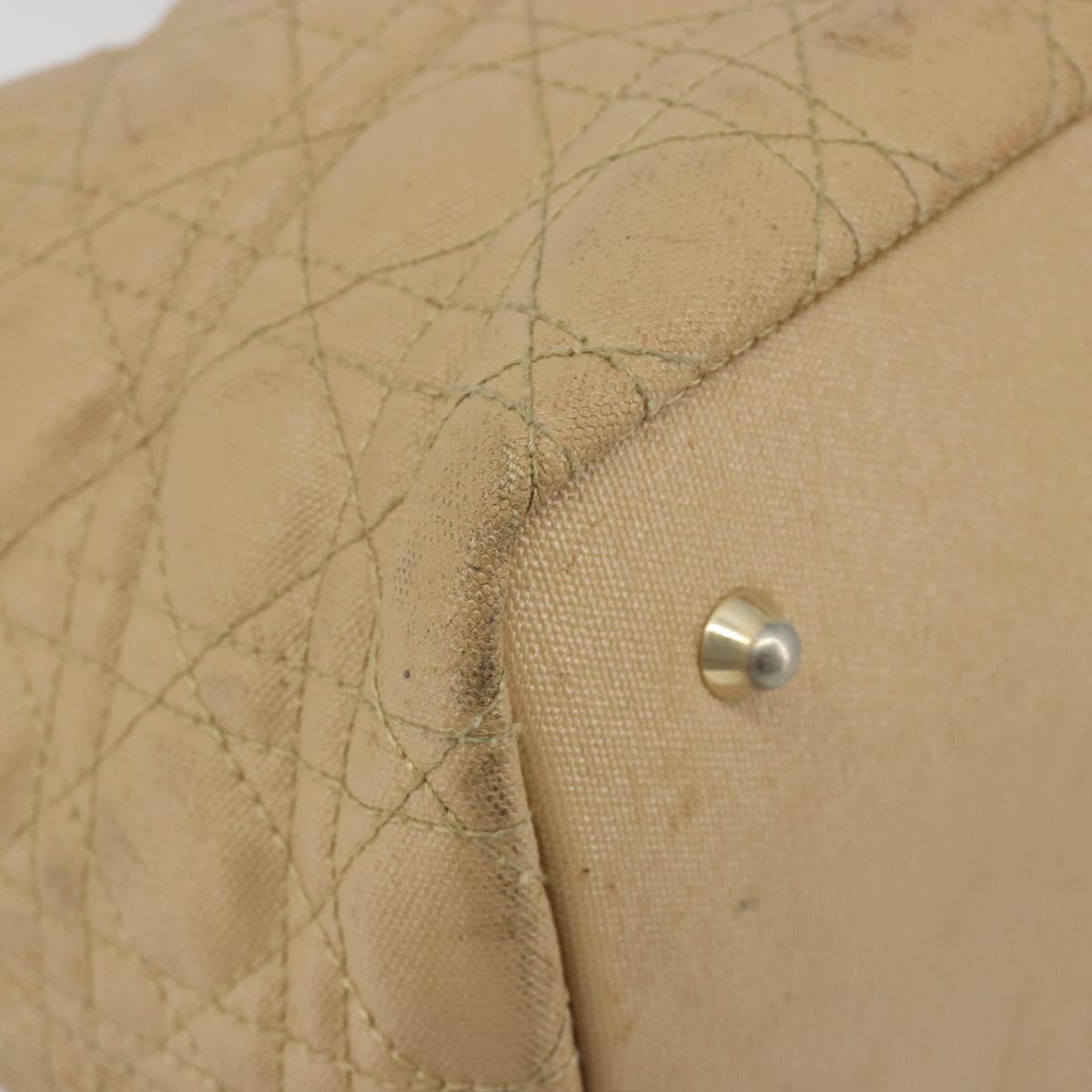 Christian Dior Lady Dior Tote Bag Coated Canvas Beige Gold Auth 185168