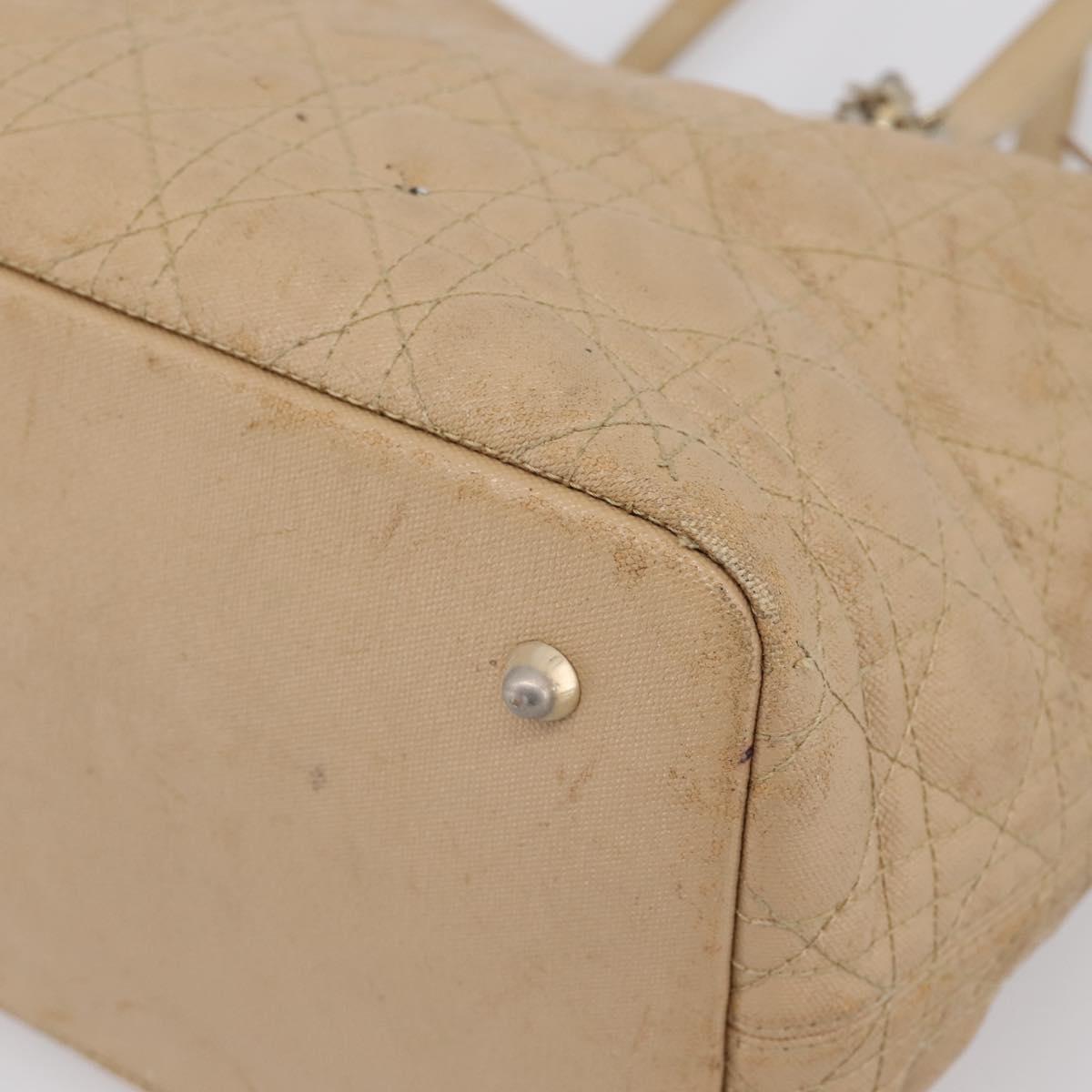 Christian Dior Lady Dior Tote Bag Coated Canvas Beige Gold Auth 185168