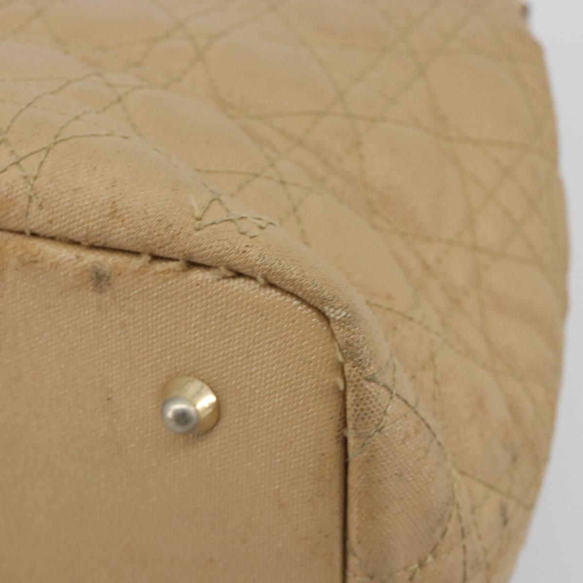 Christian Dior Lady Dior Tote Bag Coated Canvas Beige Gold Auth 185168