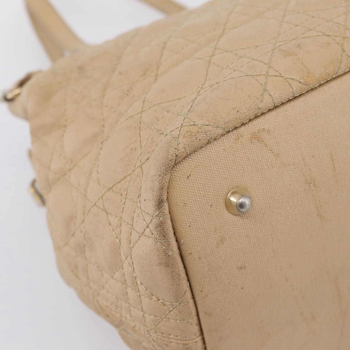 Christian Dior Lady Dior Tote Bag Coated Canvas Beige Gold Auth 185168