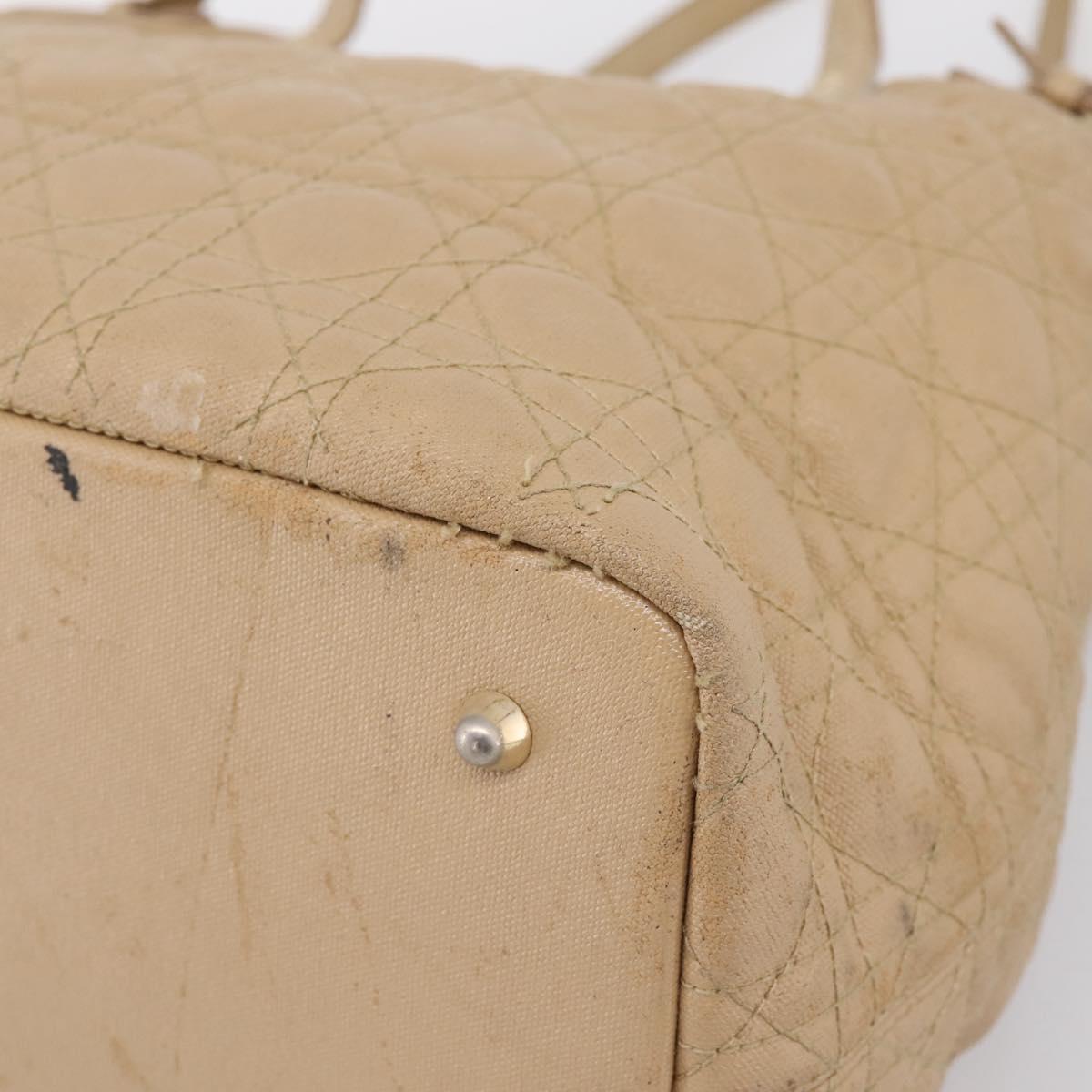 Christian Dior Lady Dior Tote Bag Coated Canvas Beige Gold Auth 185168