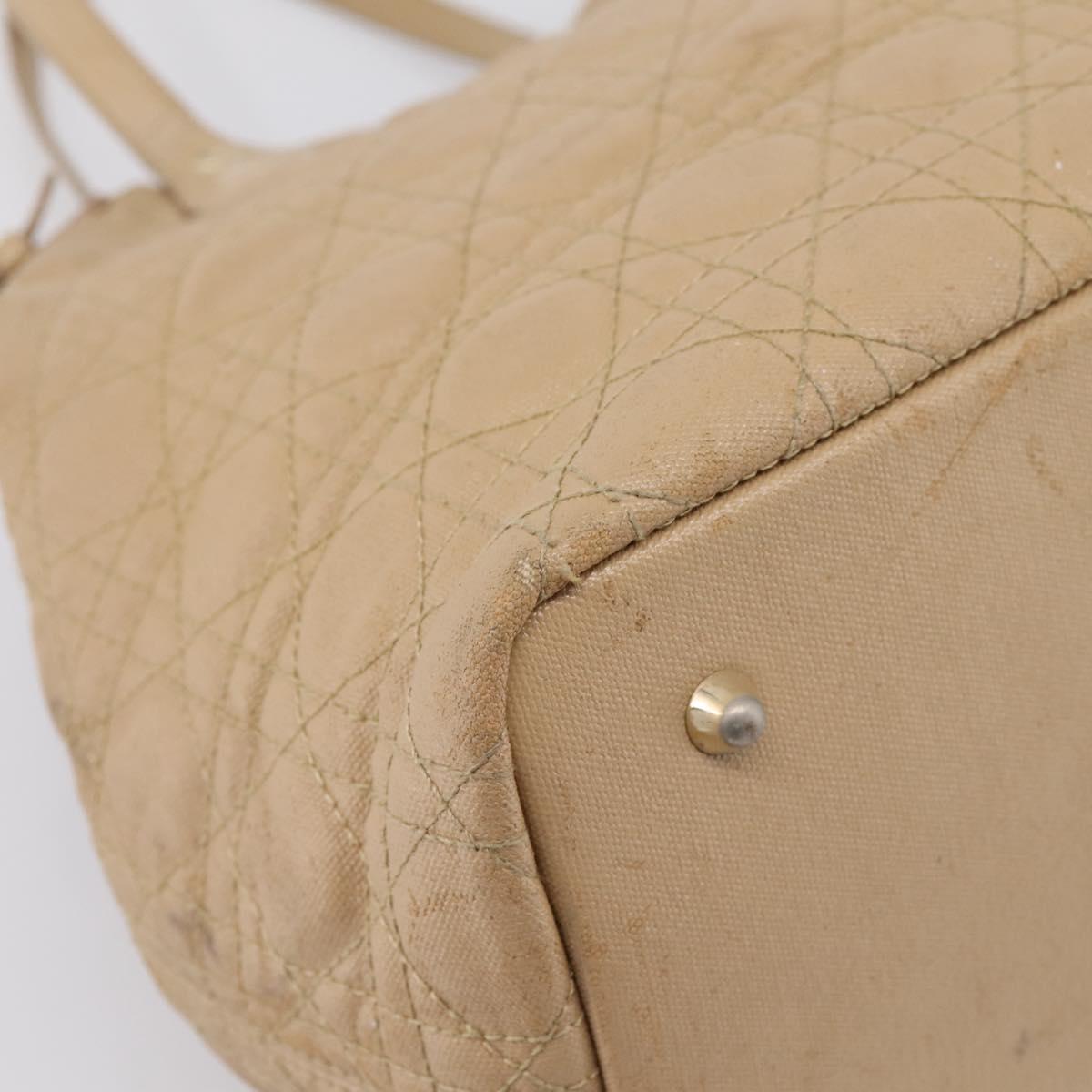 Christian Dior Lady Dior Tote Bag Coated Canvas Beige Gold Auth 185168