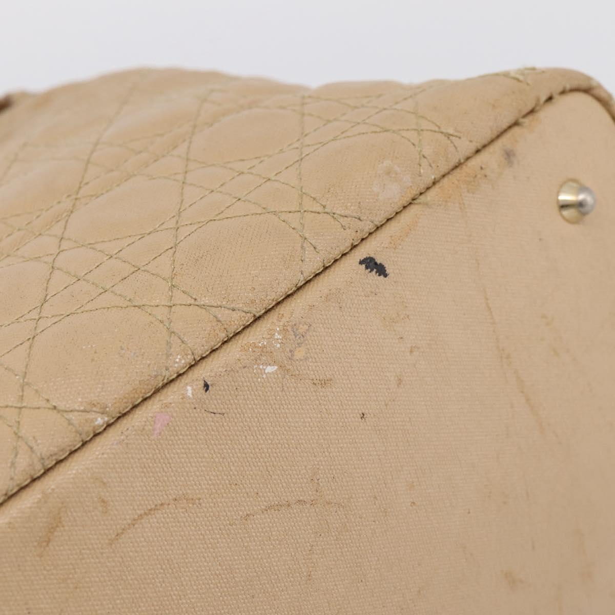 Christian Dior Lady Dior Tote Bag Coated Canvas Beige Gold Auth 185168